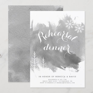 Modern abstract watercolor grey rehearsal dinner invitation