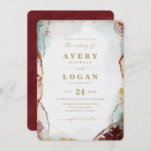 Modern Abstract Watercolor in Wine & Gold Wedding