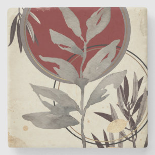 Modern Abstract Watercolor Leaf   Burgundy Stone Coaster