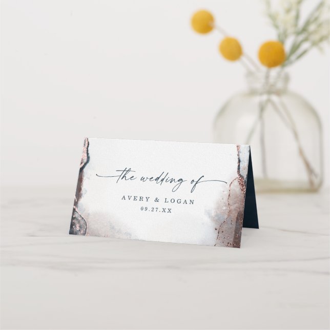 Modern Abstract Watercolor Moonlight Blue Wedding Place Card (Back)