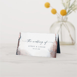 Modern Abstract Watercolor Moonlight Blue Wedding Place Card