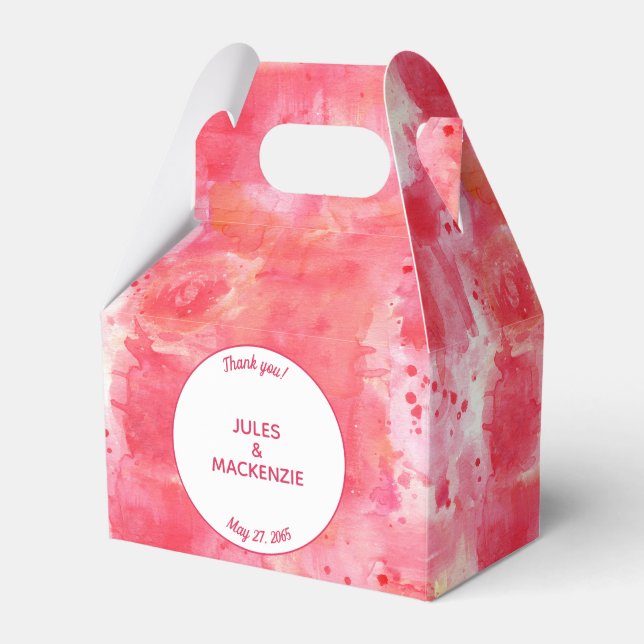 Modern Abstract Watercolor Pink Wedding Favour Box (Front Side)
