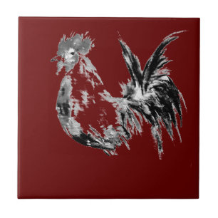 Modern Abstract Watercolor Rooster Tile