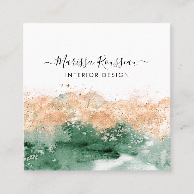 Modern Abstract Watercolor  Square Business Card (Front)