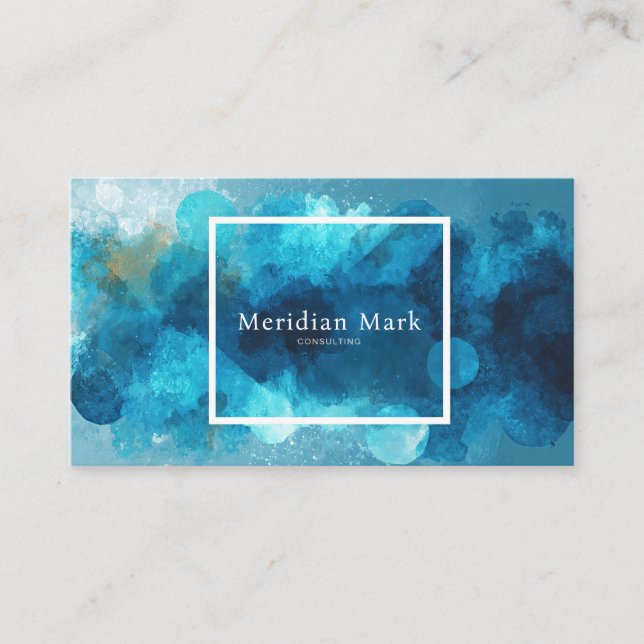 Modern Abstract Watercolor Teal & Turquoise Business Card (Front)