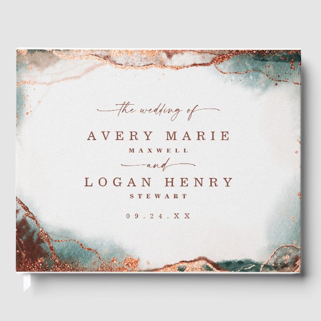 Modern Abstract Watercolor Terra Cotta Wedding Guest Book (Front)