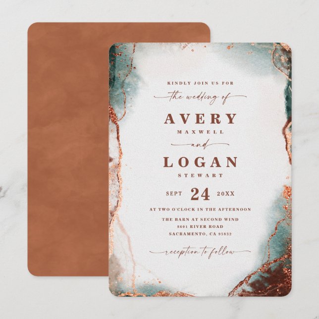 Modern Abstract Watercolor Terracotta Wedding Invitation (Front/Back)