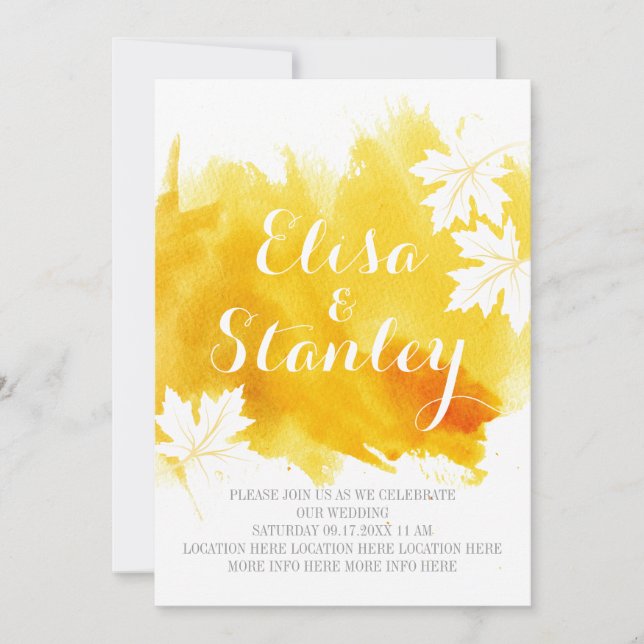 Modern abstract watercolor yellow wedding invitation (Front)