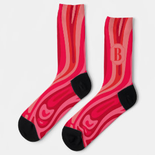 Modern Abstract Wave Pattern Red Orange Pink Socks