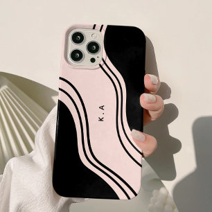 Modern Abstract Waves Black & Cream  iPhone 15 Case
