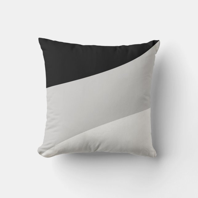 Modern Abstract Waves in Black Silver Grey & White Cushion (Front)
