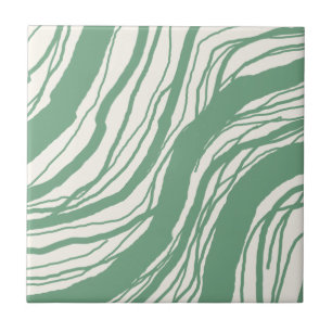 Modern Abstract Wavy Lines Sage Green White Tile