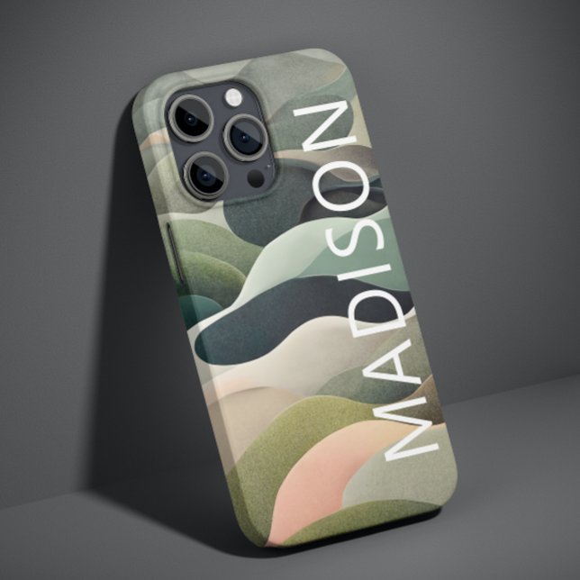 Modern Abstract Wavy Pattern Personalised Name Case-Mate iPhone Case (Creator Uploaded)