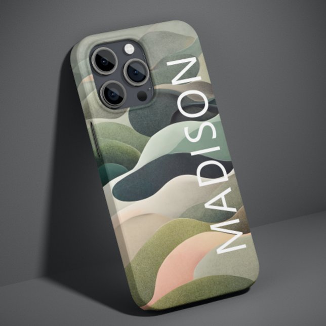 Modern Abstract Wavy Pattern Personalized Name iPhone Case (Creator Uploaded)
