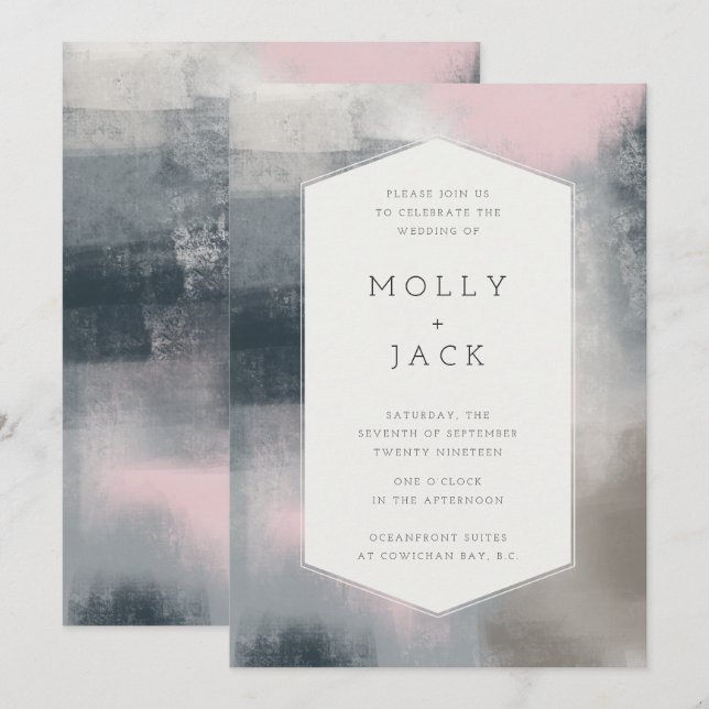 MODERN ABSTRACT WEDDING INVITATION (NAVY/BLUSH) (Front/Back)