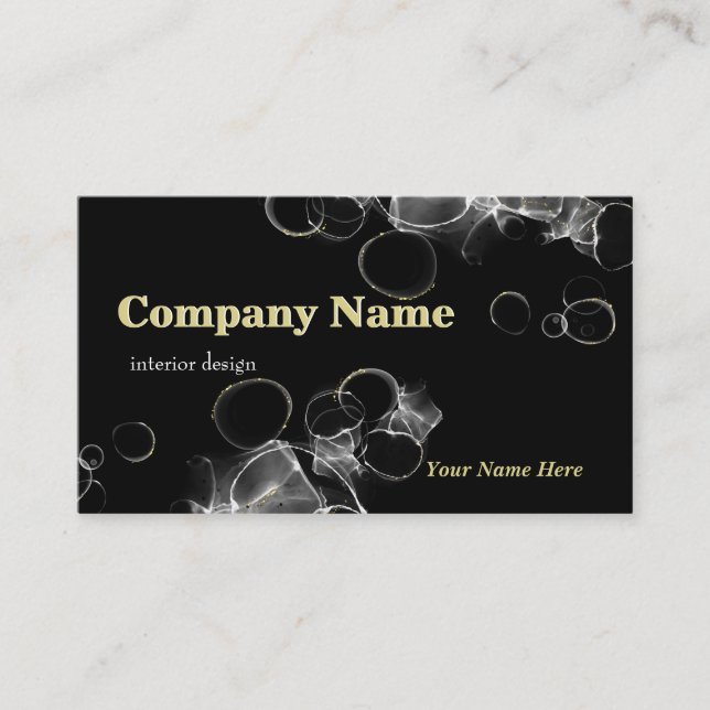 Modern Abstract White Black and Gold Alcohol Ink  Business Card (Front)