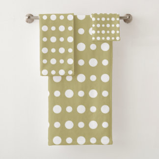 Modern Abstract White Polka Dots on Beige Bath Towel Set