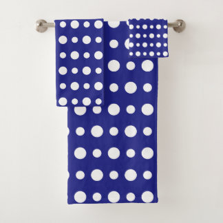 Modern Abstract White Polka Dots on Blue Bath Towel Set