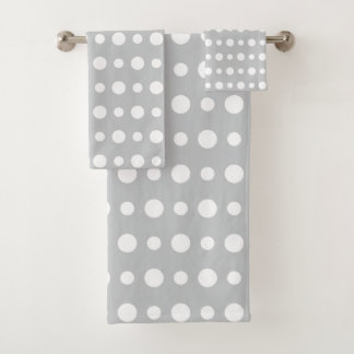 Modern Abstract White Polka Dots on Silver Gray Bath Towel Set