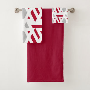 Modern, abstract, white, red, light grey bath towel set