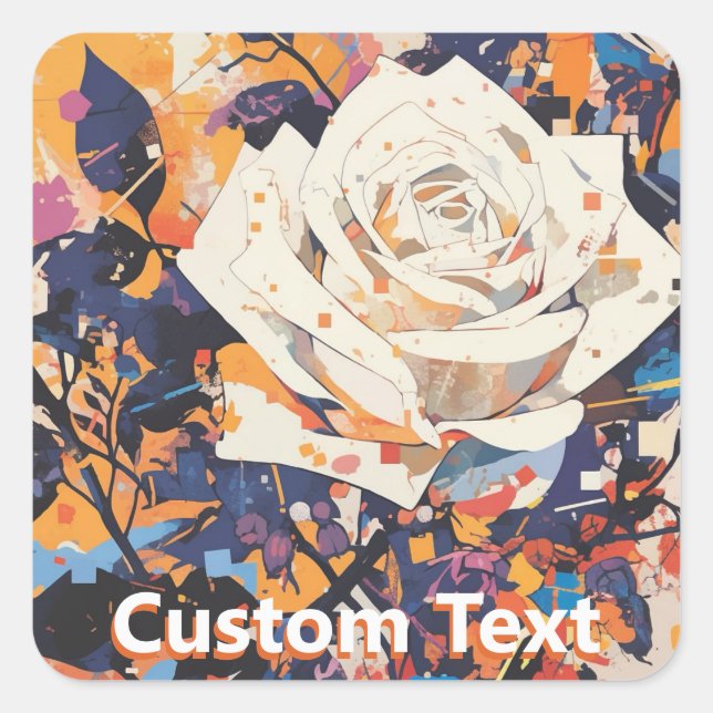 Modern Abstract White Rose Custom Square Sticker (Front)