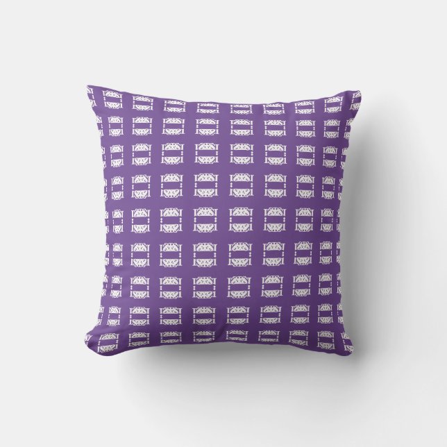Modern Abstract White Square Pattern on Violet Cushion (Front)