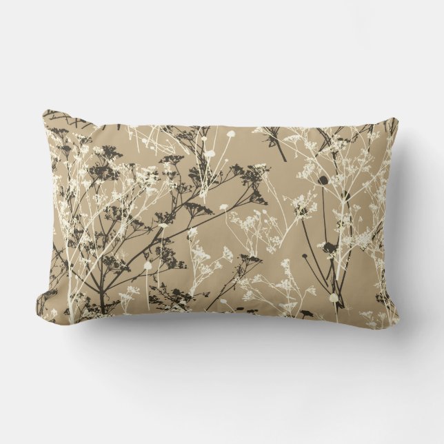 Modern Abstract Wildflowers Beige Brown Lumbar Cushion (Front)