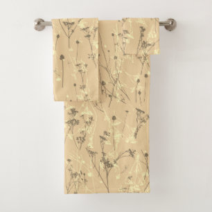 Modern Abstract Wildflowers Cream Beige Bath Towel Set