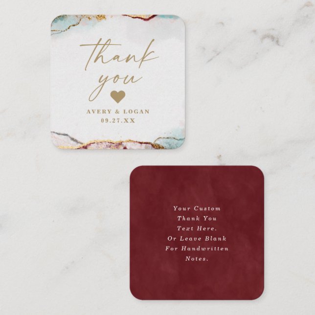 Modern Abstract Wine Red & Gold Wedding Thank You Card (Front/Back)