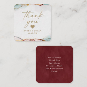 Modern Abstract Wine Red & Gold Wedding Thank You Card
