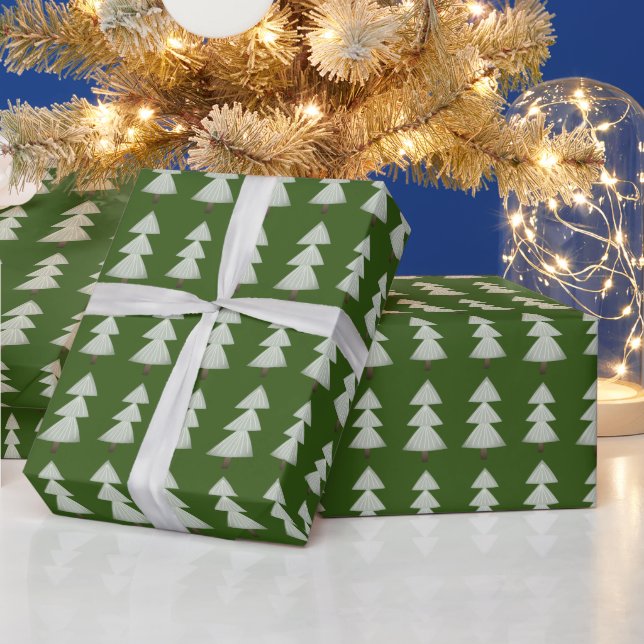 Modern Abstract Winter Christmas Tree Green Wrapping Paper (Holidays)