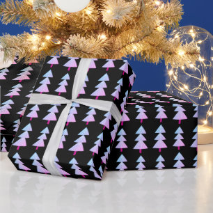 Modern Abstract Winter Christmas Tree Pink Black Wrapping Paper