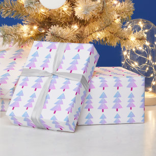 Modern Abstract Winter Christmas Tree Pink Blue Wrapping Paper