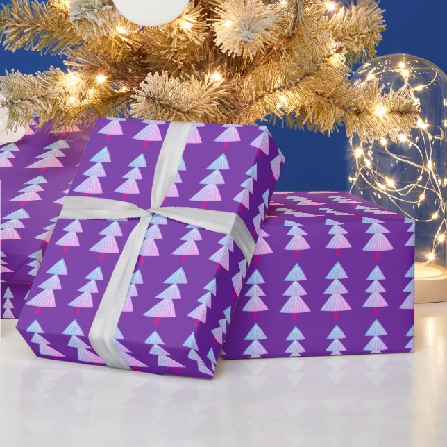 Modern Abstract Winter Christmas Tree Purple Pink Wrapping Paper (Holidays)