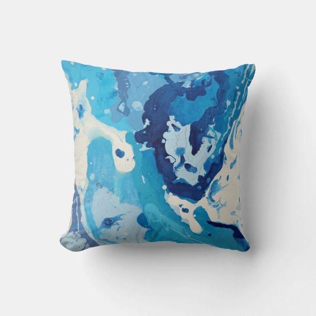 Modern abstract with pastel shades of blue ocean cushion (Front)
