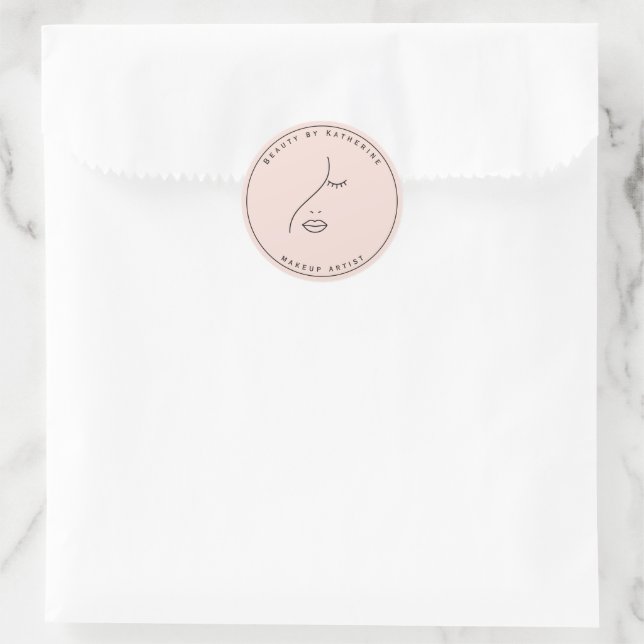 Modern Abstract Woman Beauty Face Logo  Classic Round Sticker (Bag)