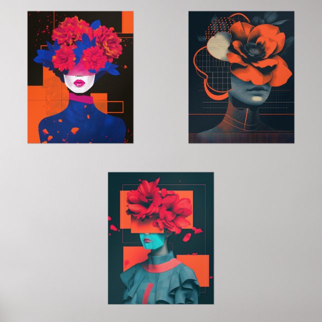 Modern abstract woman portrait with flowers (Front)