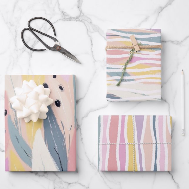 Modern Abstract Wrapping Paper Flat Sheet Set of 3 (Front)