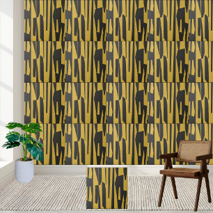 Modern Abstract Yellow and Black Geometric  Tile