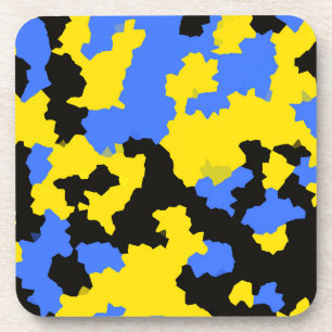 Modern Abstract Yellow Blue Black Pattern Design Coaster