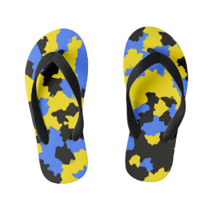 Modern Abstract Yellow Blue Black Pattern Design Kid's Flip Flops