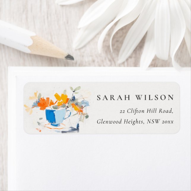 Modern Abstract Yellow Blue Floral Tea Cup Address (Insitu)