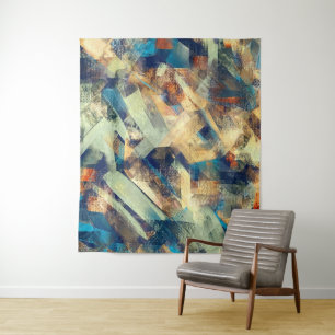 Modern Abstract Yellow Blue Paint Brushstrokes Art Tapestry