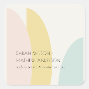 Modern Abstract Yellow Blush Aqua Blue Wedding Square Sticker