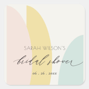 Modern Abstract Yellow Blush Aqua Bridal Shower Square Sticker