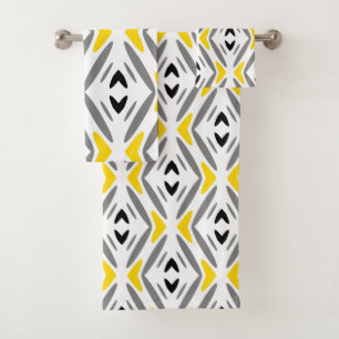 Modern Abstract Yellow Grey Diamond Bath Towel Set