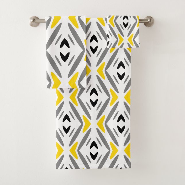 Modern Abstract Yellow Grey Diamond Bath Towel Set (Insitu)