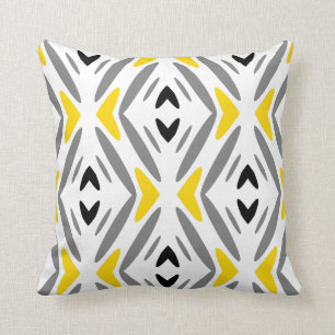 Modern Abstract Yellow Grey Diamond Cushion