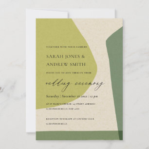 MODERN ABSTRACT YELLOW LIME GREEN ARTISTIC WEDDING INVITATION
