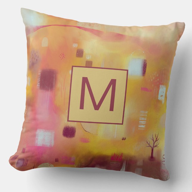 Modern Abstract Yellow Monogram Cushion (Monogram initial personalized yellow ochre a abstract art throw pillow)